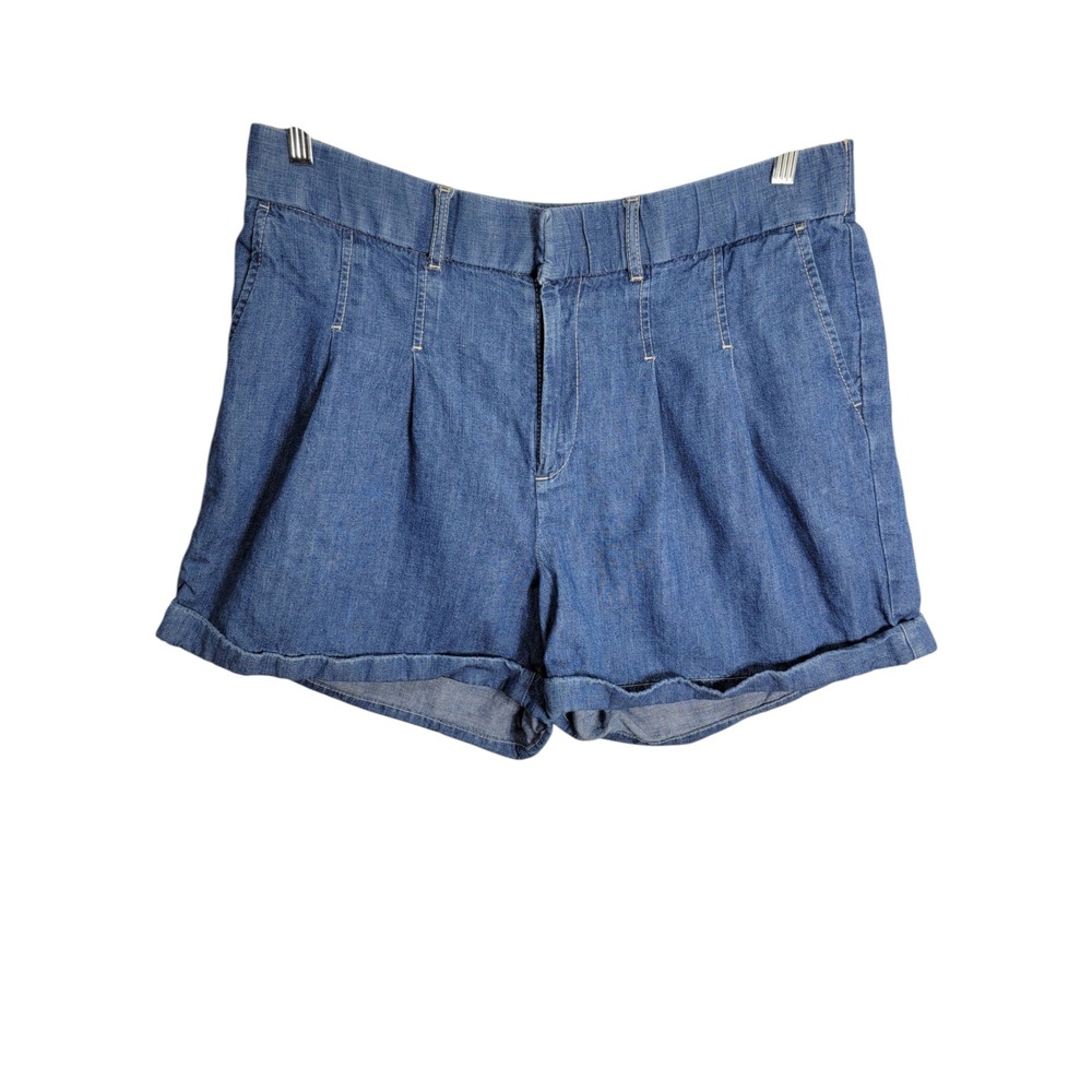 Torrid Womens 16 Shorts Blue Cotton Linen Pleated High Rise Cuffed 43800465